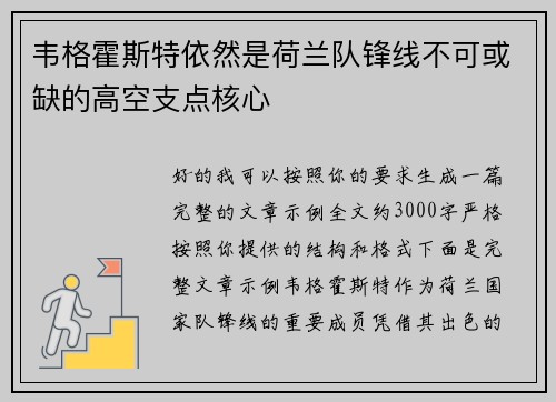 韦格霍斯特依然是荷兰队锋线不可或缺的高空支点核心 韦格霍斯特依然是荷兰队锋线不可或缺的高空支点核心